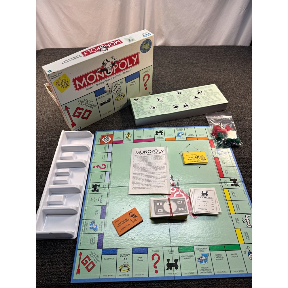 Parker Brothers Monopoly 65th Anniversary Complete Board Game 1997 Short Rules